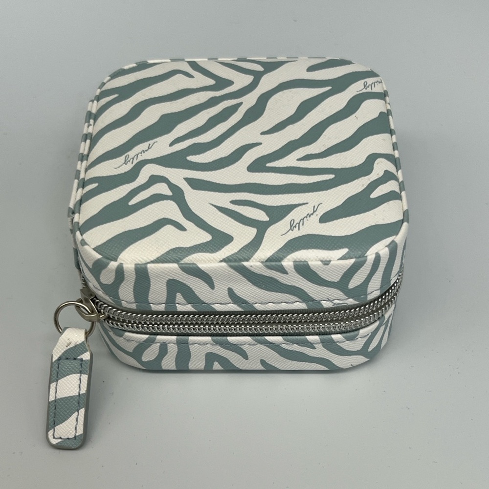 Milly Zebra Print Jewelry Case - Green & White